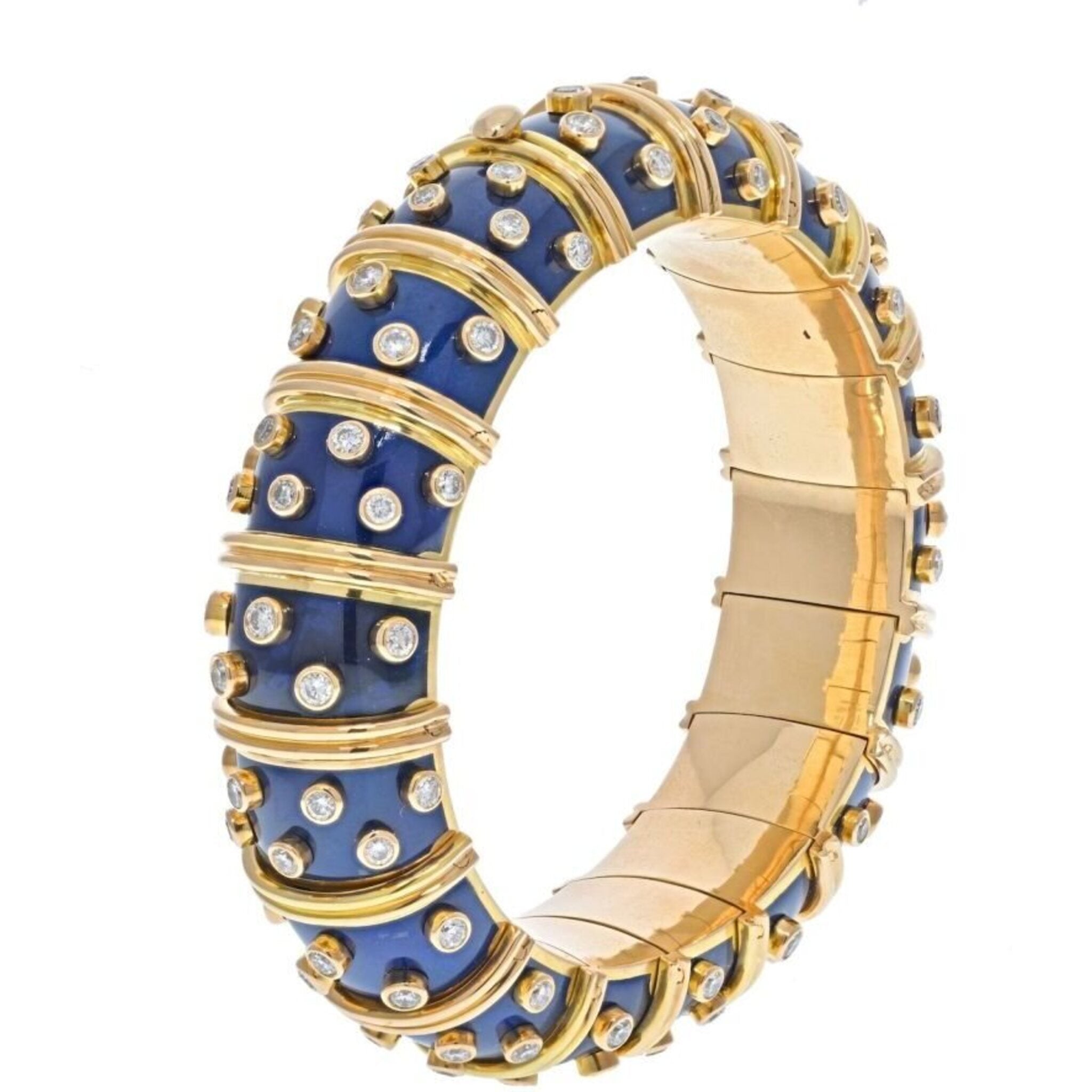 Tiffany & Co. Schlumberger Croisillon Bangle Bracelet 18K Yellow Gold Royal  Blue Enamel Original Retail Price €36.600,-